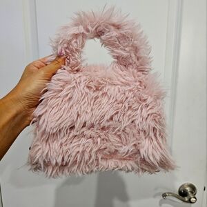 Pink faux fur purse